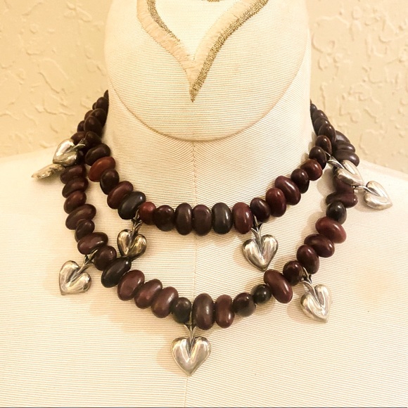 unsigned Jewelry Vintage Sterling Silver Hearts Bean Beads Necklace Poshmark